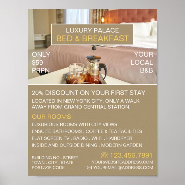 Póster Elegante Bed & Breakfast Alojamiento Publicidad (Frente)