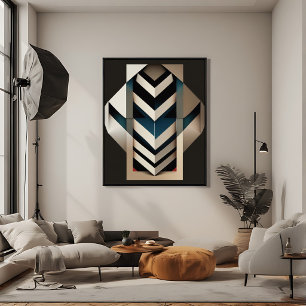 Póster Elegante beige Art Deco geométrico Chevron azul ma