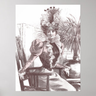 Póster Elegante Belle Epoche Vintage Fashion Lady