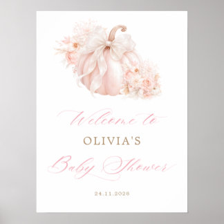 Póster Elegante Bienvenida a Baby Shower con Lazo de Cala