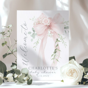 Póster Elegante Bienvenida a Baby Shower Neutral con Lazo