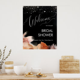 Póster Elegante Bienvenida a la Boda de Tinta Naranja Neg