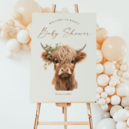 Póster Elegante Bienvenida al Shower de Bebé Vaca Highlan