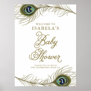 Póster Elegante bienvenida Baby Shower a la pluma de Peac