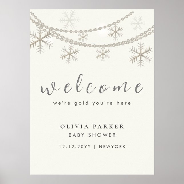 Póster Elegante bienvenida Baby Shower de invierno con co (Frente)