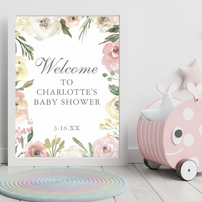 Póster Elegante bienvenida Baby Shower de Primavera Flora (Subido por el creador)