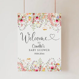 Póster Elegante bienvenida Baby Shower de Wildflowers Mea