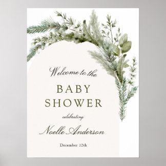 Póster Elegante bienvenida Baby Shower Evergreen Arch