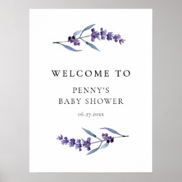 Póster Elegante bienvenida Baby Shower Floral Lavender