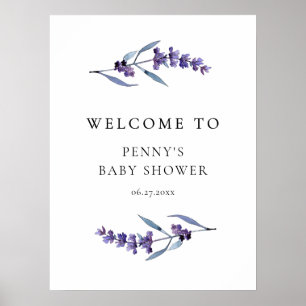 Póster Elegante bienvenida Baby Shower Floral Lavender