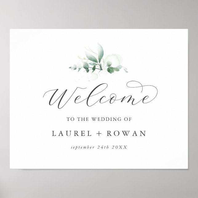 Póster Elegante bienvenida Boda de la vegetación (Frente)