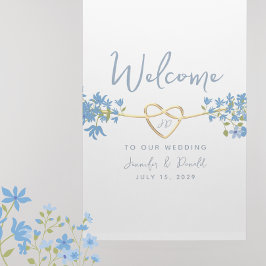 Póster Elegante Bienvenida Botánica de Boda en Azul Polvo