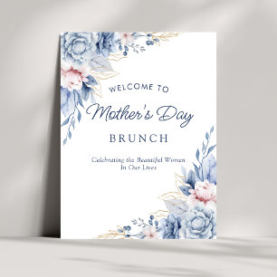 Póster Elegante Bienvenida Chic Azul para Brunch del Día 