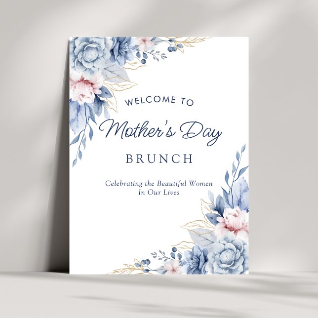 Póster Elegante Bienvenida Chic Azul para Brunch del Día  (Subido por el creador)