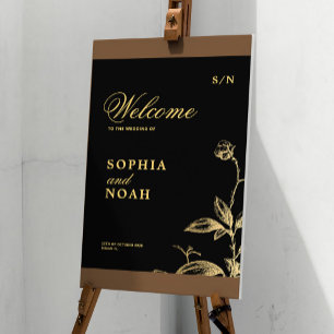 Póster Elegante bienvenida clásica de bodas de oro negro