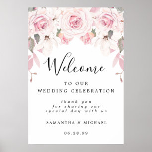 Póster Elegante bienvenida con flores rosadas a nuestro R