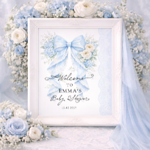 Póster Elegante Bienvenida Cumpleaños Niño con Lazo Azul 
