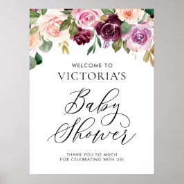 Póster Elegante bienvenida de Baby Shower con flores de b