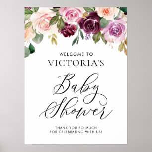 Póster Elegante bienvenida de Baby Shower con flores de b