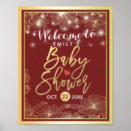 Póster Elegante Bienvenida de Baby Shower con Marco Flora