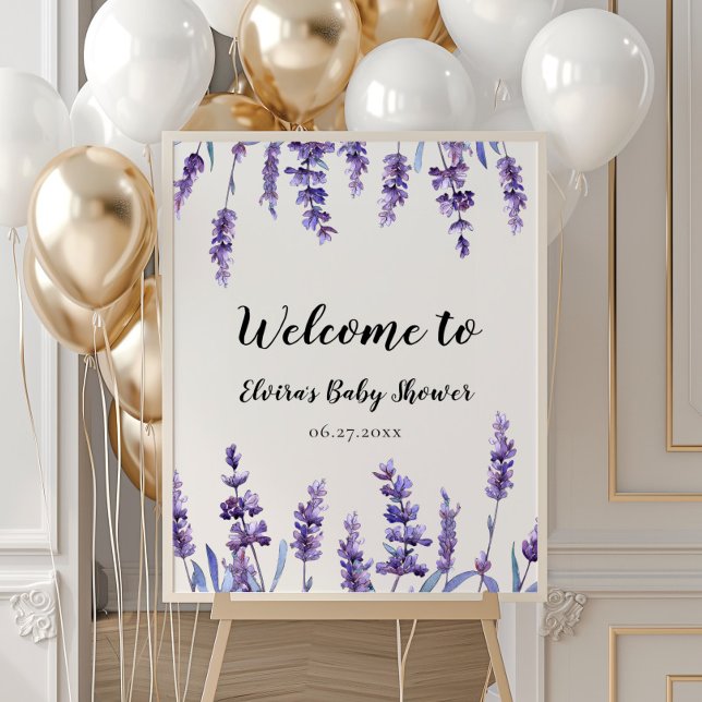Póster Elegante bienvenida de Baby Shower de lavanda flor (Subido por el creador)