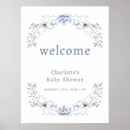 Póster Elegante bienvenida de Baby Shower de Winter Blue