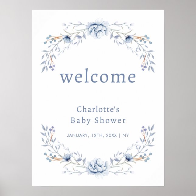 Póster Elegante bienvenida de Baby Shower de Winter Blue  (Frente)