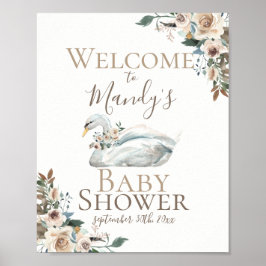 Póster Elegante bienvenida de Baby Shower floral neutra e