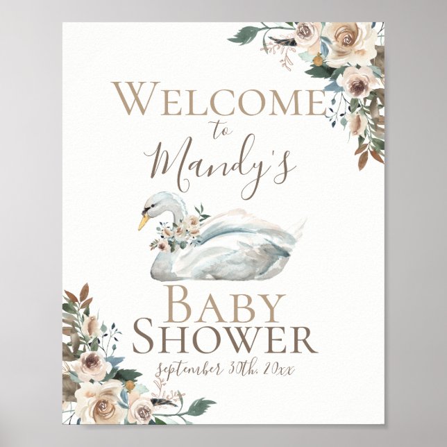 Póster Elegante bienvenida de Baby Shower floral neutra e (Frente)
