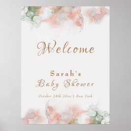 Póster Elegante bienvenida de Baby Shower Green Pink Agat