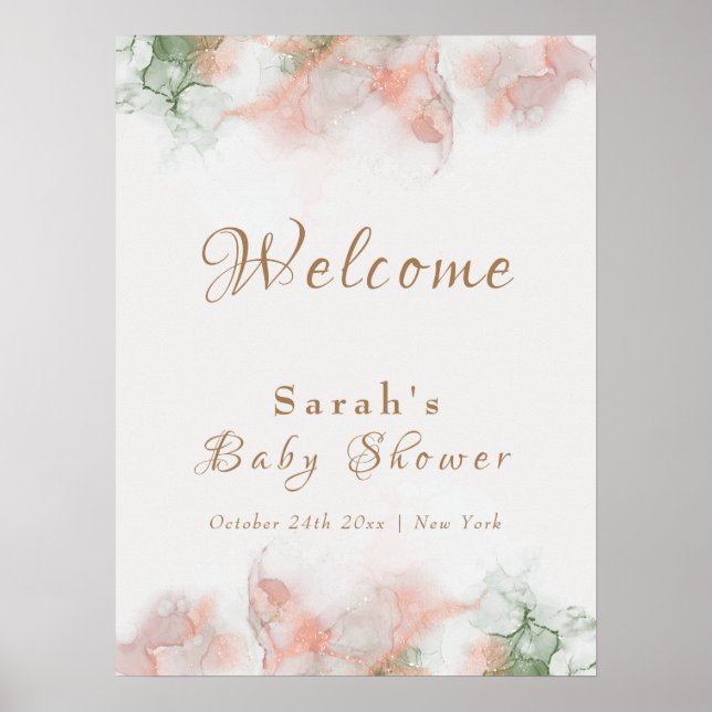 Póster Elegante bienvenida de Baby Shower Green Pink Agat (Frente)
