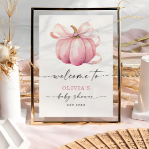 Póster Elegante bienvenida de Baby Shower rosa con calaba