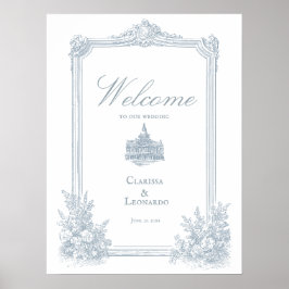 Póster Elegante Bienvenida de Boda con Borde Floral Polvo