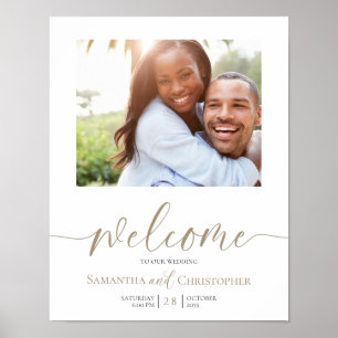 Póster Elegante Bienvenida de Boda con Caligrafía en Oro