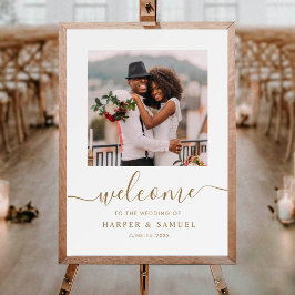 Póster Elegante bienvenida de boda con caligrafía en oro