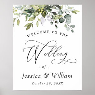Póster Elegante Bienvenida de Boda con Eucalipto en Acuar