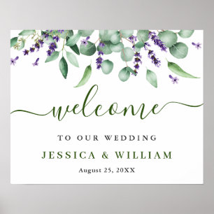 Póster Elegante Bienvenida de Boda con Eucalipto y Lavand
