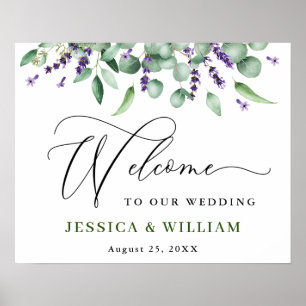Póster Elegante Bienvenida de Boda con Eucalipto y Lavand