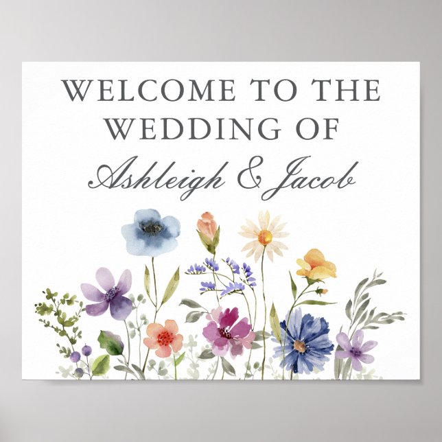Póster Elegante bienvenida de boda de primavera con flore (Frente)