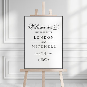 Póster Elegante Bienvenida de Boda en Caligrafía Negra
