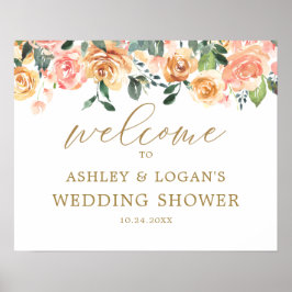 Póster Elegante Bienvenida de Boda Floral de Melocotón Do
