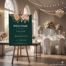 Elegante Bienvenida de Boda Floral de Otoño Verde 