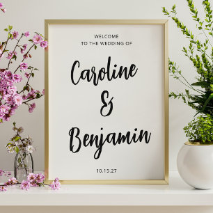Póster Elegante Bienvenida de Boda Moderna en Blanco y Ne