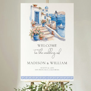 Póster Elegante Bienvenida de Boda Personalizada Santorin