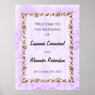Póster Elegante bienvenida de Boda Vintage Purple