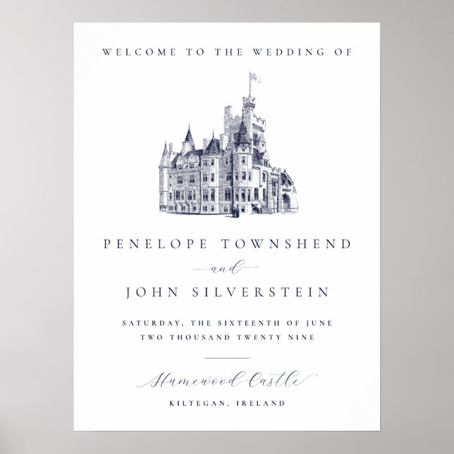 Póster Elegante Bienvenida de Castillo Vintage Boda (Frente)
