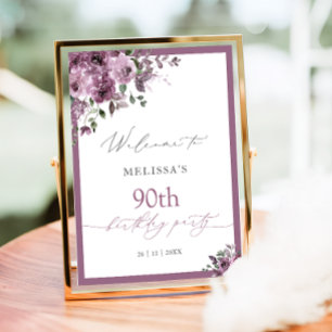 Póster Elegante Bienvenida de Cumpleaños Floral Púrpura p