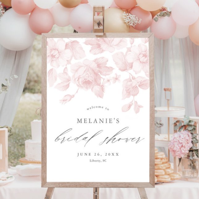 Póster Elegante Bienvenida de Despedida de Soltera con Le (Elegant vintage floral bridal shower welcome sign.)