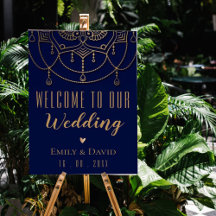 Elegante bienvenida de diseño tradicional azul ind