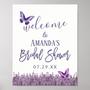 Póster Elegante Bienvenida de Ducha Nupcial Floral Lavand